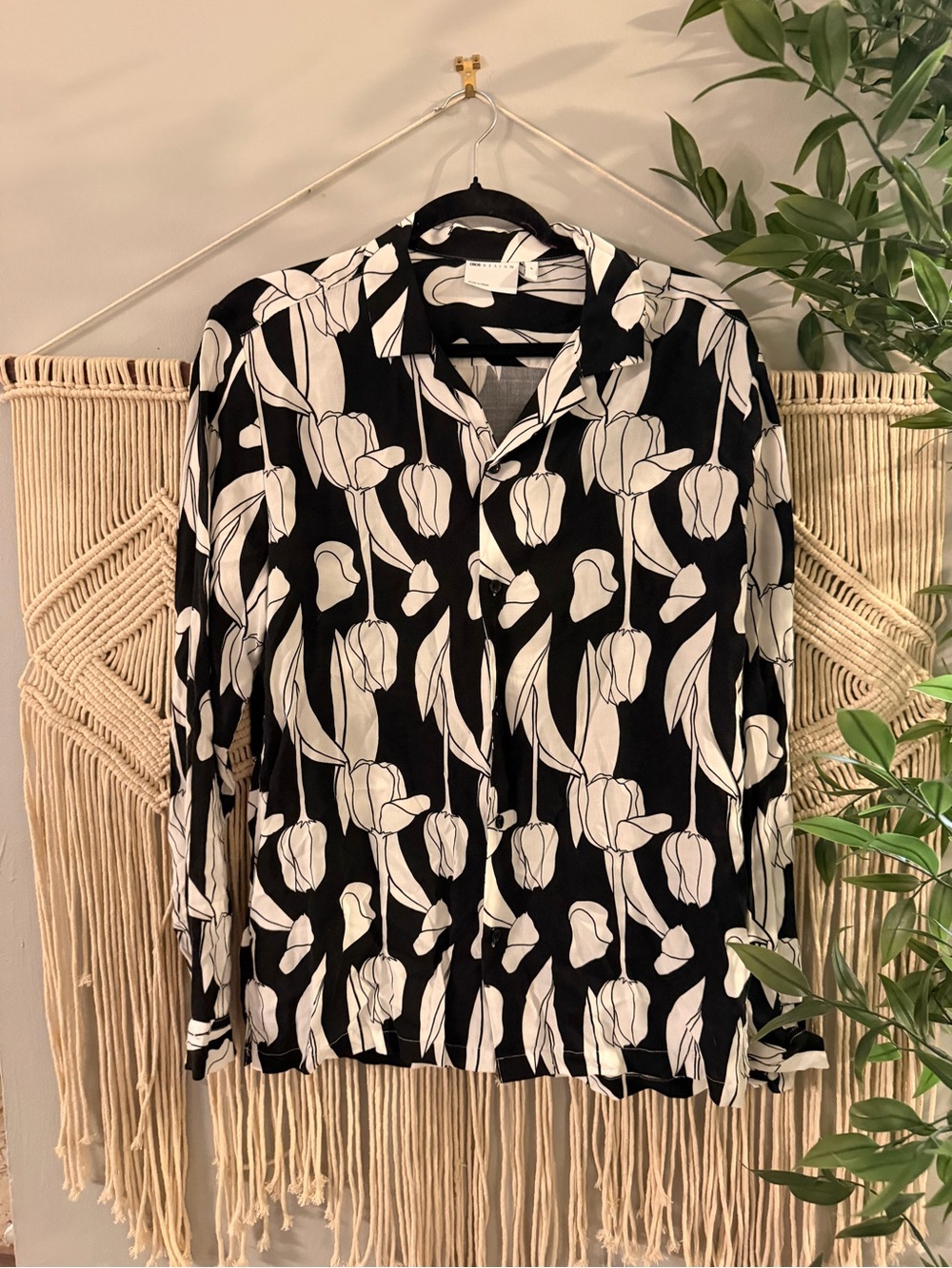 ASOS Black and White Floral Button-Front Top